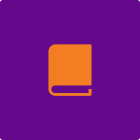 icona libro arancione su sfondo viola scuro